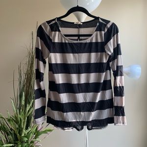 long sleeve striped work blouse shirt // tan black